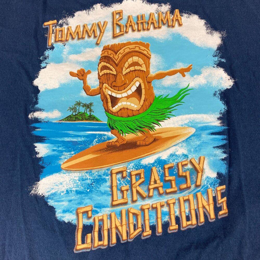 Tommy Bahama Grassy Conditions T Shirt Mens L Blue Tiki Surf Graphic Tee